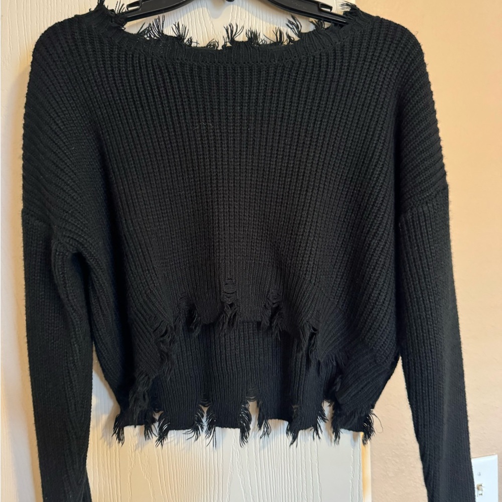Distressed Black Knit Sweater